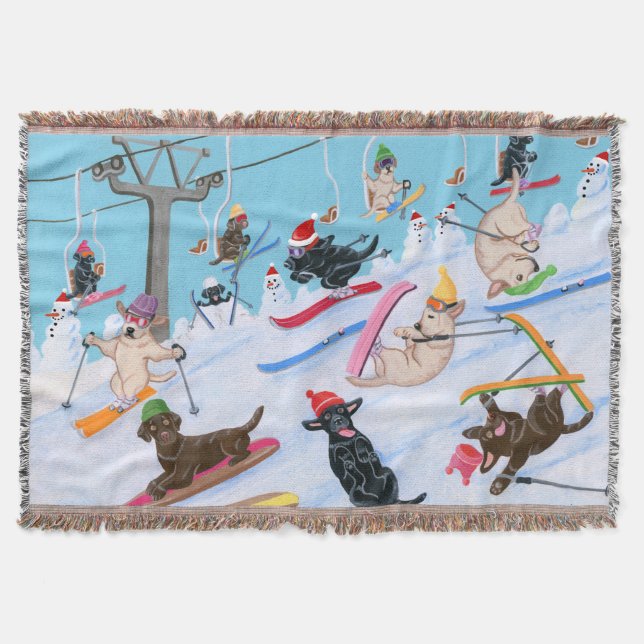 Couverture Fun d'hiver Ski Labradors de Noël (Devant)