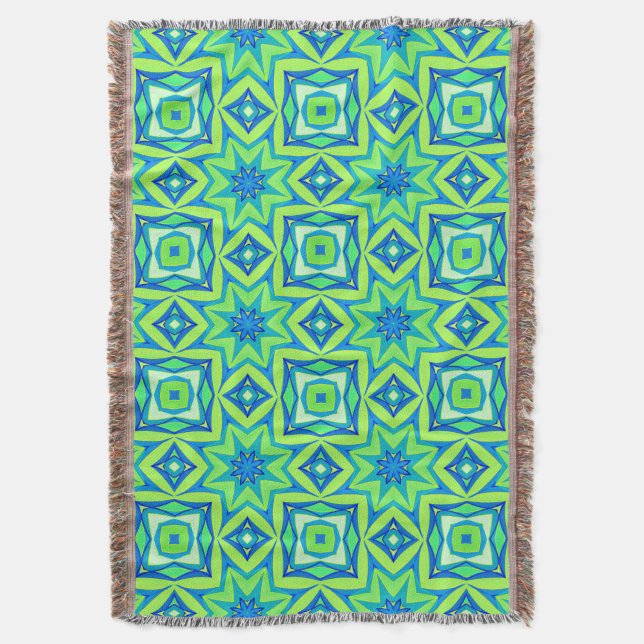 Couverture Géométrique étoile Abstraite - Vert chaux et bleu (devant Vertical)