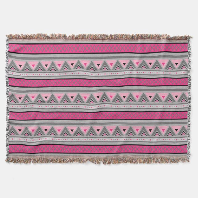 Couverture Géométrique moderne du sud-ouest, rose et gris / g (Devant)