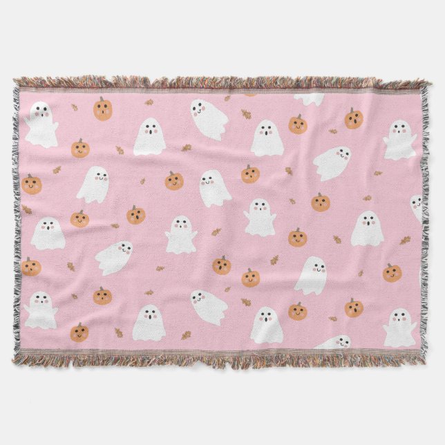 Couverture Ghost mignon et Citrouille Motif d'Halloween rose (Devant)
