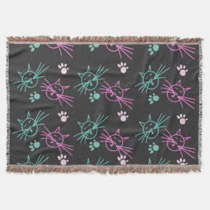 Couverture Gribouillages de chat mignon rose sarcelle animal