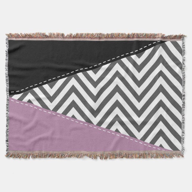 Couverture Gris Zigzag, Gris Chevron, Motif Zigzag, Violet (Devant)