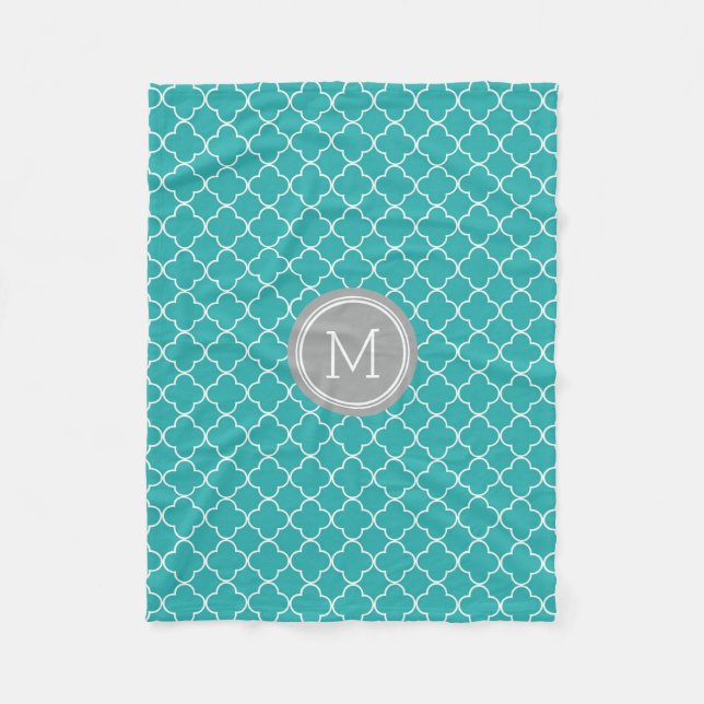 Couverture grise turquoise de monogramme de motif (Devant)