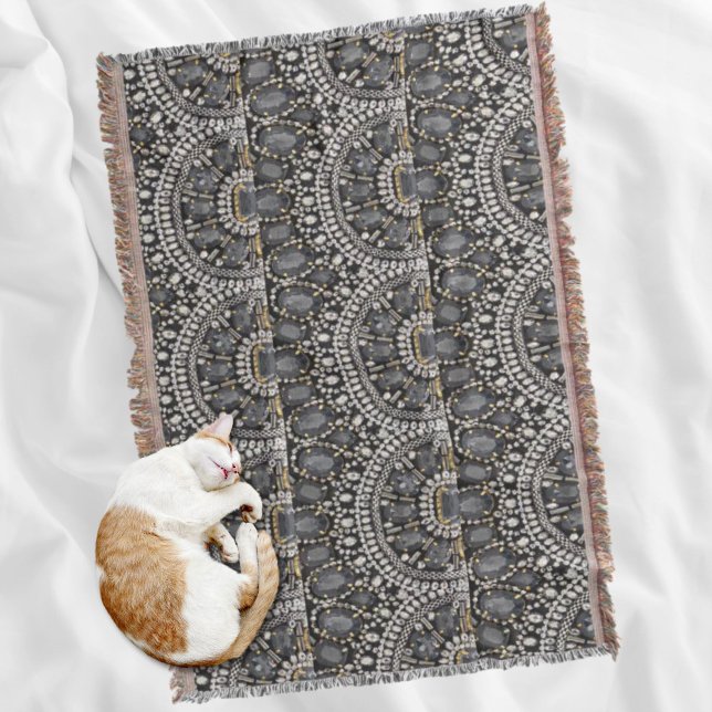 Couverture grunge steampunk art déco noir argent bohème (grunge steampunk art deco black silver bohemian throw blanket)