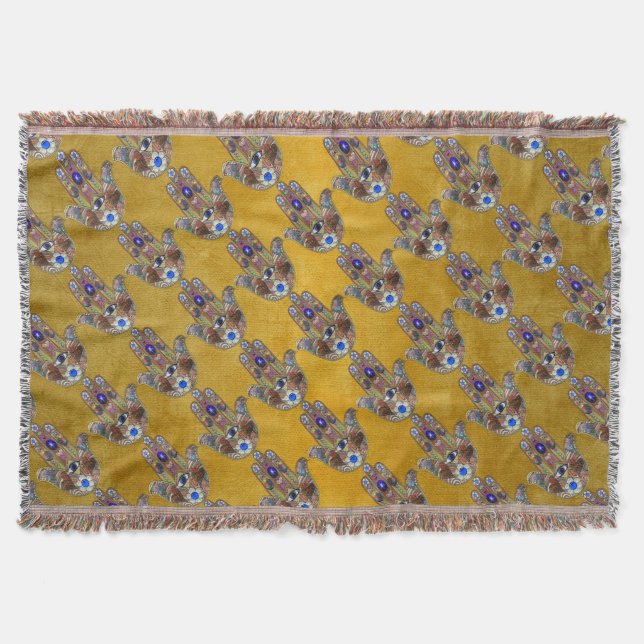 Couverture Hamsa Cœurs Fleurs Opale Art sur Or (Devant)
