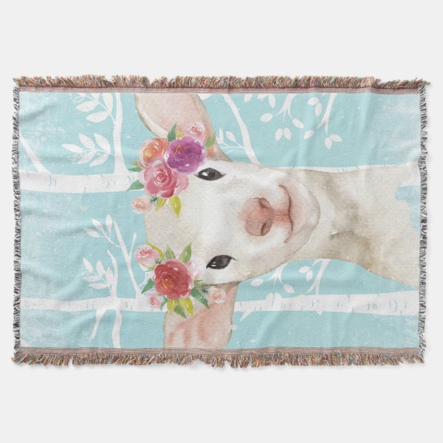 Couverture Happy Animal avec Fleurs en Bleu Forêt-Mouton (Devant)