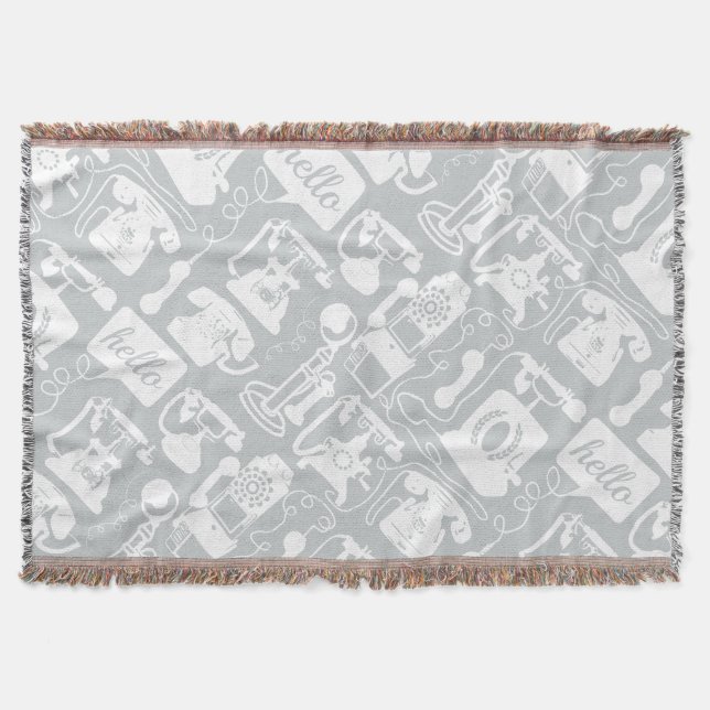 Couverture Hello Grey White Vintage Téléphone Motif (Devant)