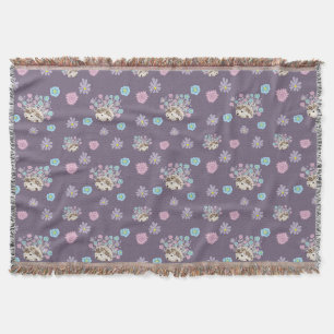 Couverture hérisson et fleurs motif