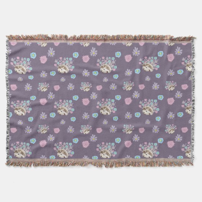 Couverture hérisson et fleurs motif (Devant)