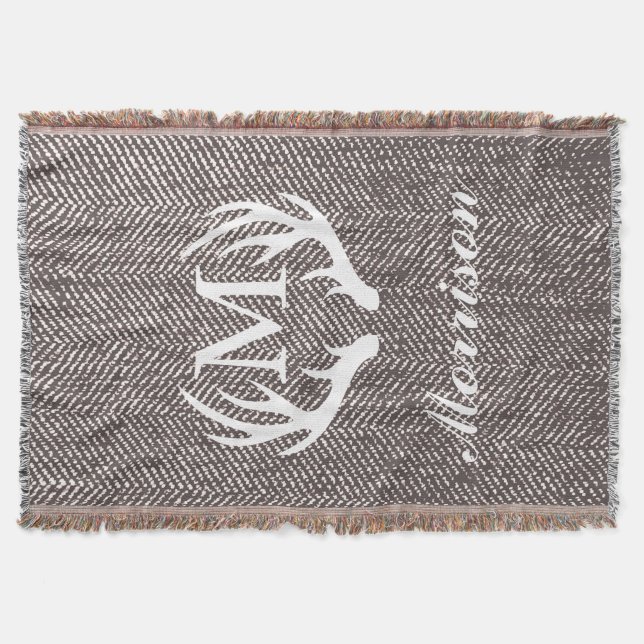 Couverture Herringbone White Deer Antlers Monogramme (Devant)