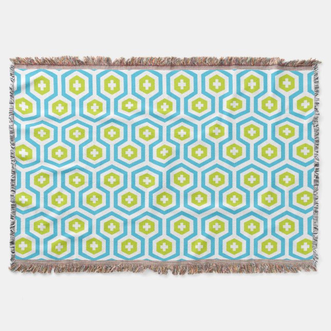 Couverture Hexagone géométrique de vert bleu et motif croisé (Devant)