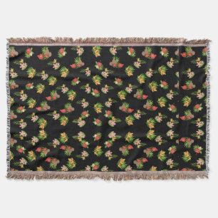 Couverture Hibiscus Hawaïen Fleur Tropicale sur Fond Noir