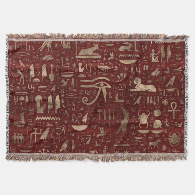 Couverture Hiéroglyphes égyptiens anciens Cuir rouge et or (Devant)