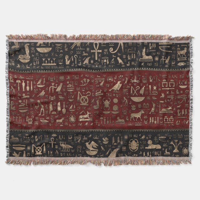 Couverture Hiéroglyphes égyptiens antiques - cuir rouge noir (Devant)