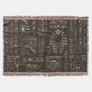 Couverture Hiéroglyphes et divinités égyptiennes - or sur boi