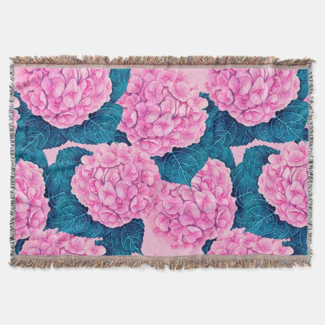 Couverture Hydrangea aquarelle motif, rose et bleu (Devant)