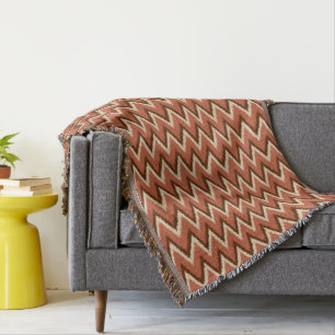 Couverture Ikat Chevron Stripes - Rouille, Brown et beige
