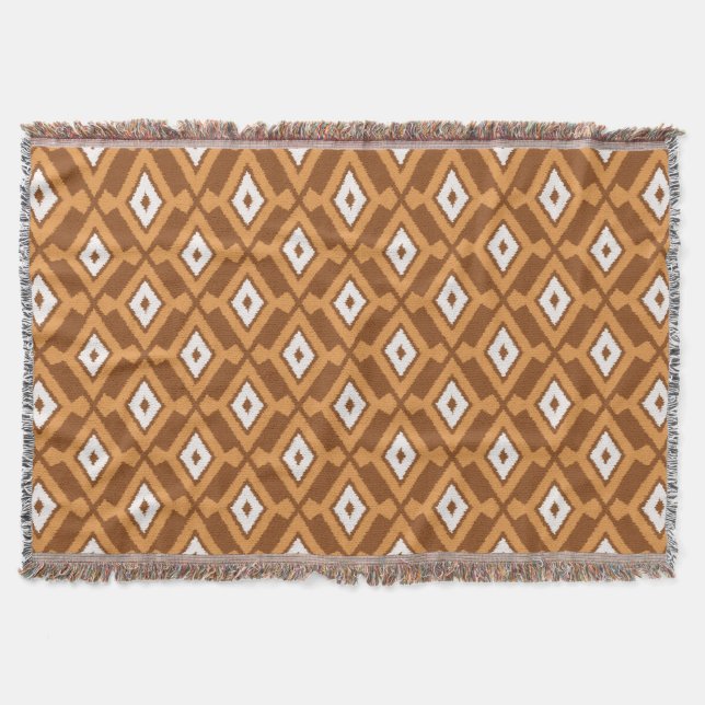 Couverture Ikat Motif - Brown, rouille et crème (Devant)