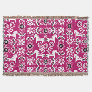 Couverture Impression de cheval suédois Dala rose