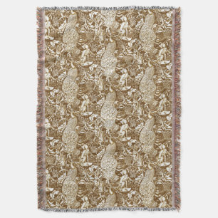 Couverture Impression de paon Art nouveau, marron et crème