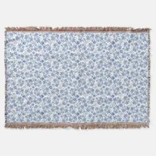 Couverture Indigo Blue Ethnic Floral Print Jeter Blanket