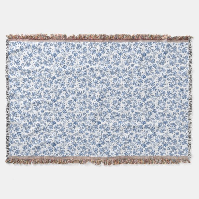 Couverture Indigo Blue Ethnic Floral Print Jeter Blanket (Devant)