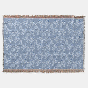 Couverture Indigo Blue Ethnic Floral Print Jeter Blanket