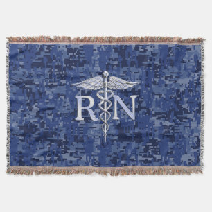 Couverture Infirmière autorisée RN Caduceus sur Camo bleu de