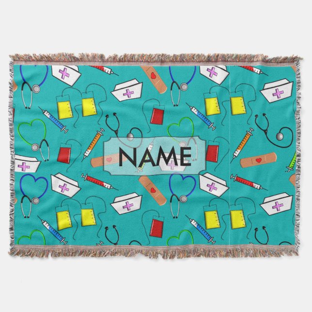 Couverture Infirmière Custimizable bleu couvrant tissé par (Devant)