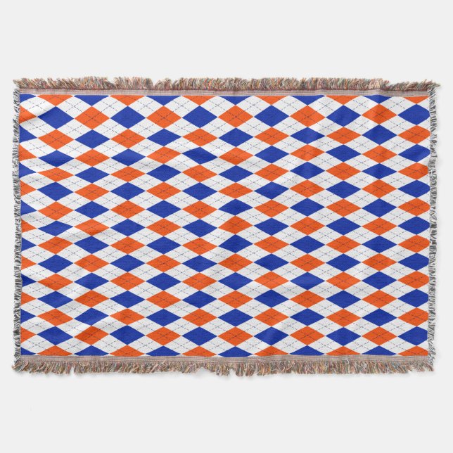 Couverture Jacquard orange et bleu diamant (Devant)