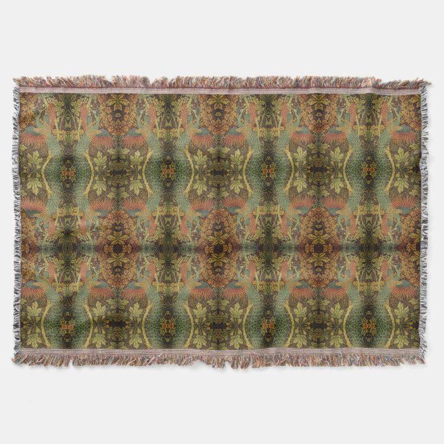 Couverture Jacquard victorien à feuilles de paon et de chêne  (Devant)