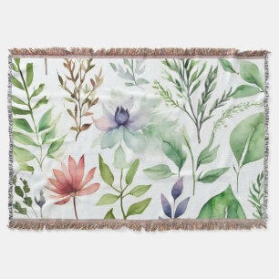 Couverture Jardin botanique floral aquarelle blanc