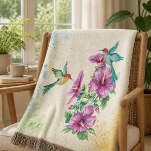 Couverture jetée aquarelle Deux Colibris