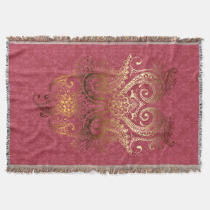 Couverture Jeter Blanket Or Ornament Indien Damask fuchsia