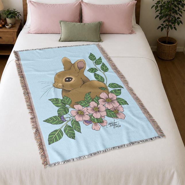 Couverture Joli Lapin Rose Fleurs de Printemps Forêt Lapin  (Créateur téléchargé)