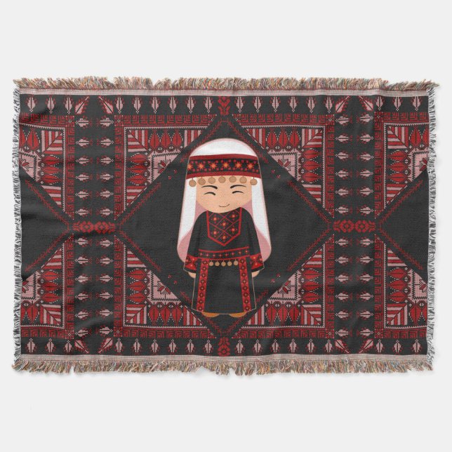Couverture jolie fille palestinienne Broderie rouge tatreez (Devant)