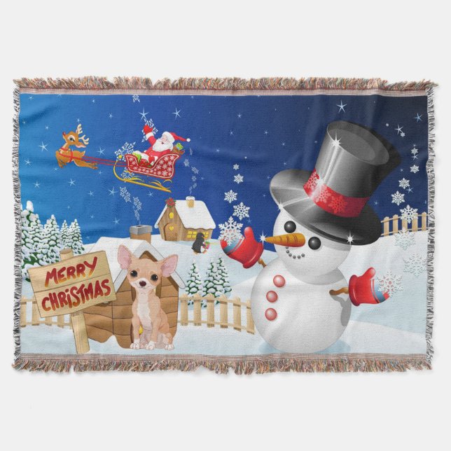 Couverture Joyeux Noël Chihuahua avec Frosty (Devant)