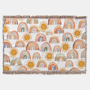 Couverture Joyeux soleil jaune et eau arc-en-ciel boho 