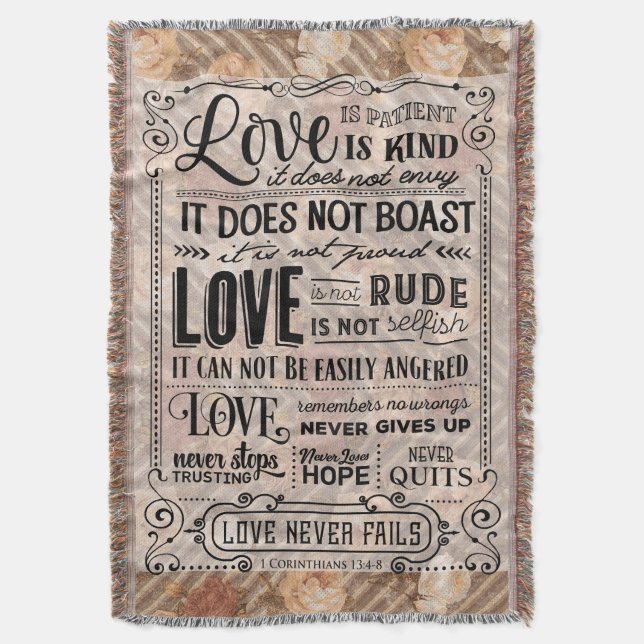 Couverture L'amour est Patient Bible Verse Rose (devant Vertical)
