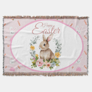 Couverture Lapin de Pâques aquarelle mignon Couronne florale
