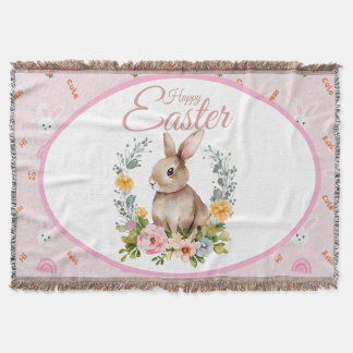 Couverture Lapin de Pâques aquarelle mignon Couronne florale