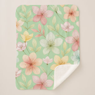 Couverture légère sherpa florale menthe