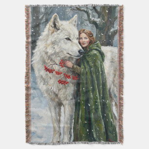 Couverture Loup Blanc Rousse Druide Baies d'Hiver Fantaisie A
