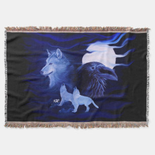 Couverture Loups et corbeau avec pleine lune