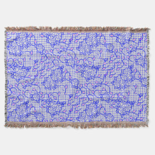 Couverture Lumineuse filet bleu avec fleurs 02b Offwhite BG