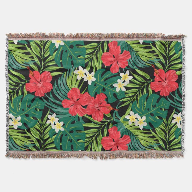 Couverture Luna Hibiscus Garden Hawaiian - Rouge et Noir (Devant)