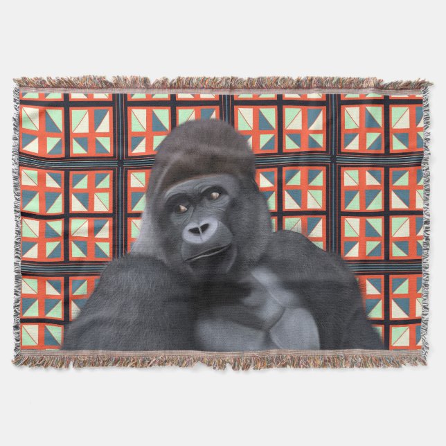 Couverture Majestic Sitting Gorilla Sur Red Geometry Wildlife (Devant)