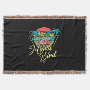 Couverture Mama Bird Flamant rose Sunset Palm Tree Beach anné