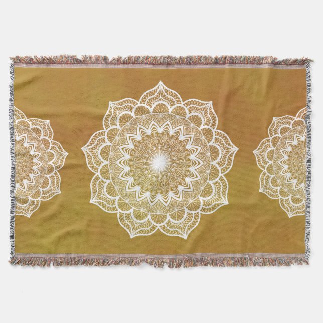 Couverture Mandala blanc sur fond doré (Devant)