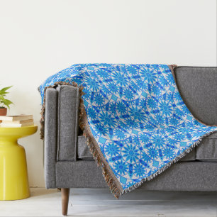 Couverture Mandala motif, bleu cobalt, turquoise et blanche